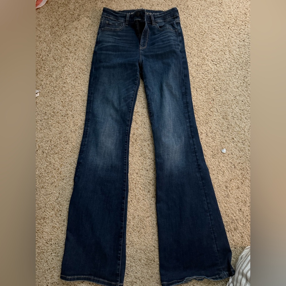 AE size 2 Tall - Women's High Rise Flare Blue Jeans